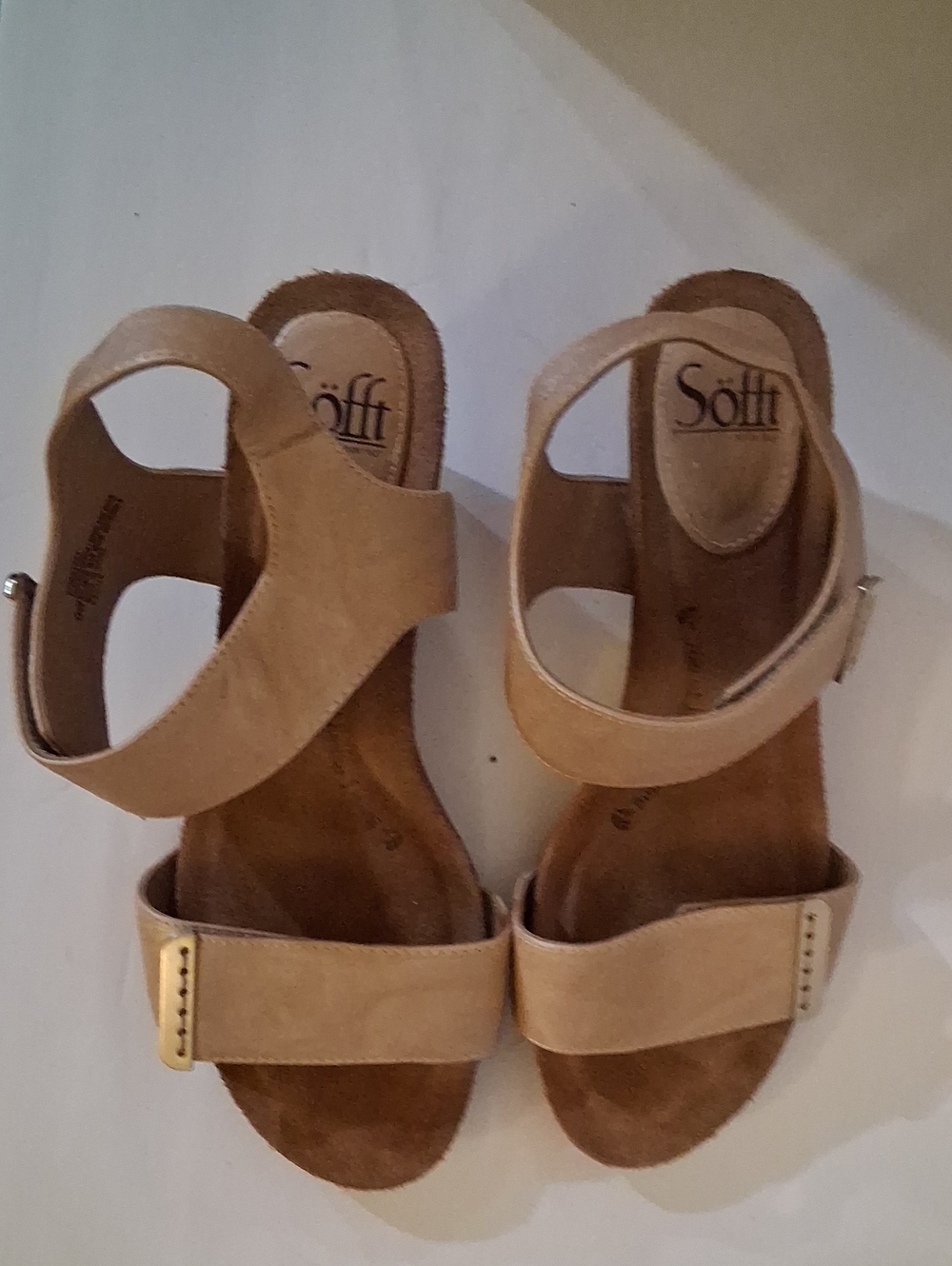 Söfft Beige/Tan Suede Ankle-Strap Sandals